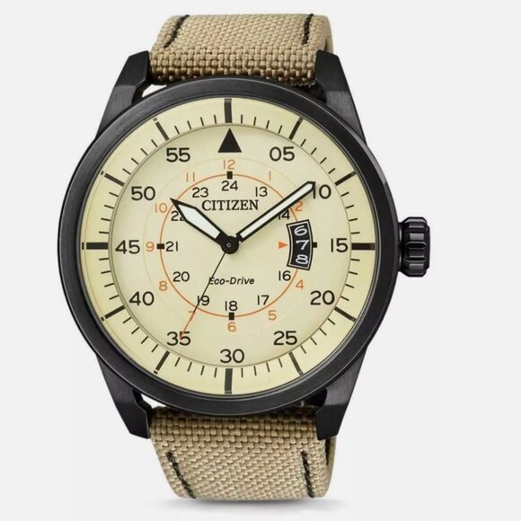 Citizen 45mm Tan Aviator Eco Drive Watch